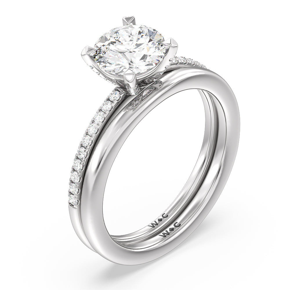 Fine Line Pave Wedding Band with Platinum Cut Diamond in 14KT Platinum view 3
