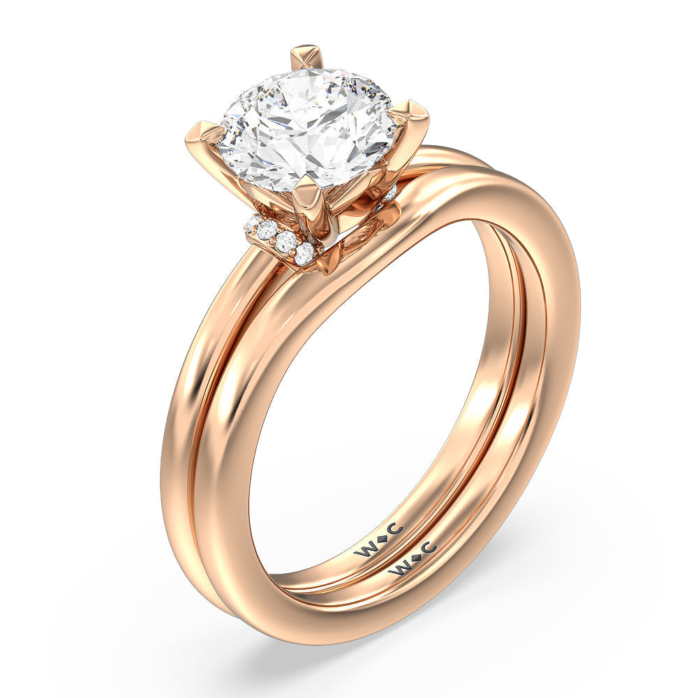 Collar Fine Line Wedding Band with 18KT Rose Gold Cut Diamond in 14KT Rose Gold view 3
