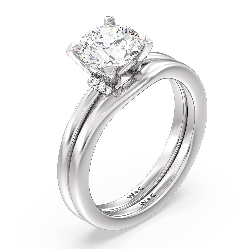 Collar Fine Line Wedding Band with Platinum Cut Diamond in 14KT Platinum view 3
