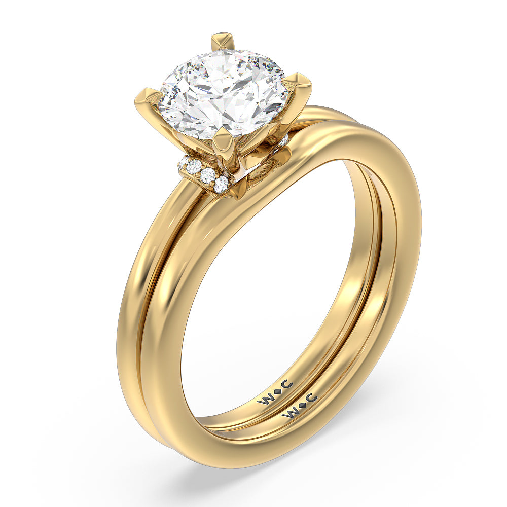 Collar Fine Line Wedding Band with 18KT Yellow Gold Cut Diamond in 14KT Yellow Gold view 3

