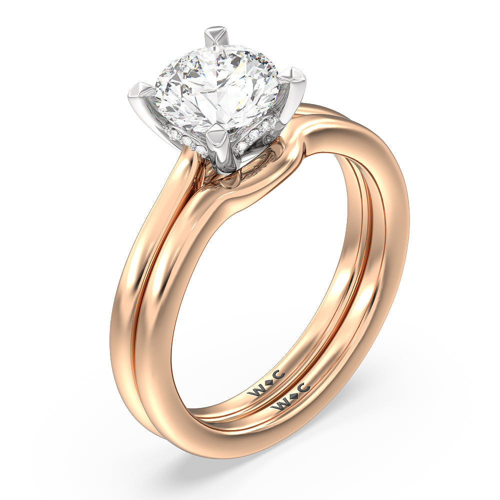 Fine Line Cathedral Wedding Band with 18KT Rose Gold Cut Diamond in 14KT Rose Gold view 3
