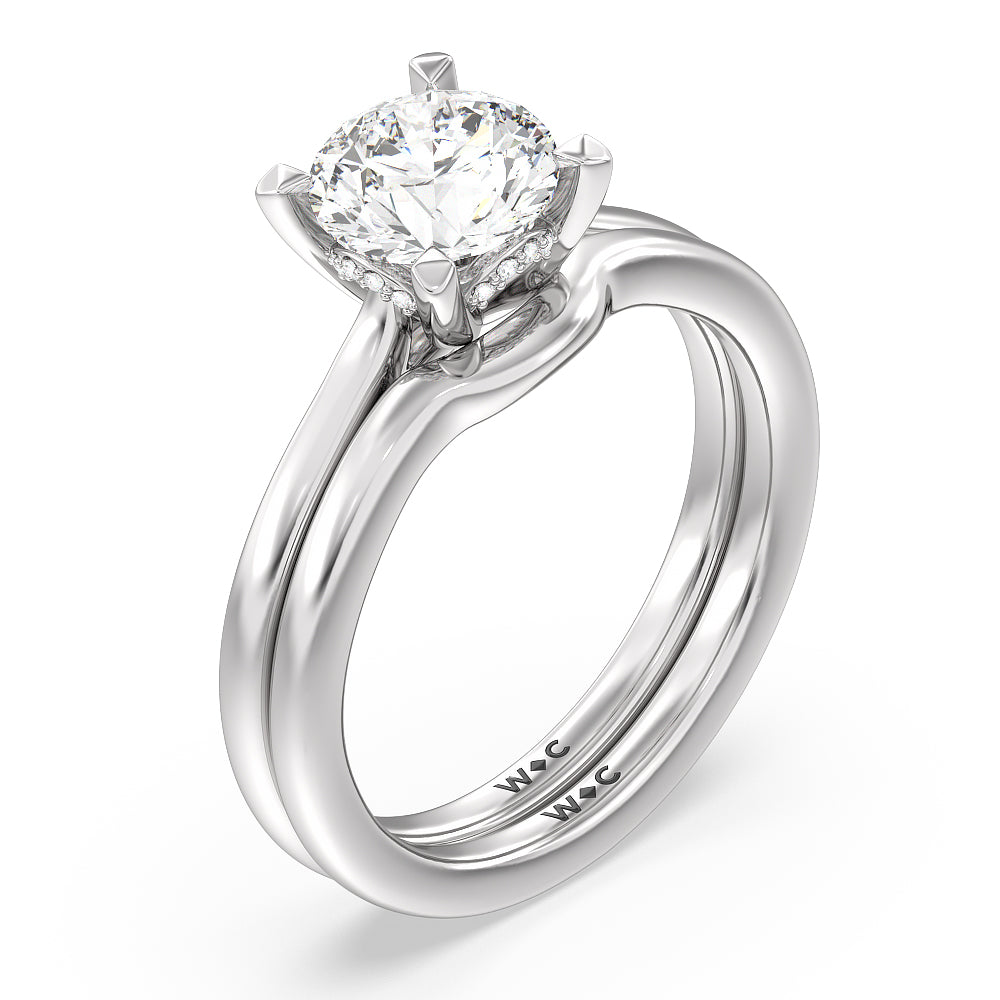 Fine Line Cathedral Wedding Band with Platinum Cut Diamond in 14KT Platinum view 3
