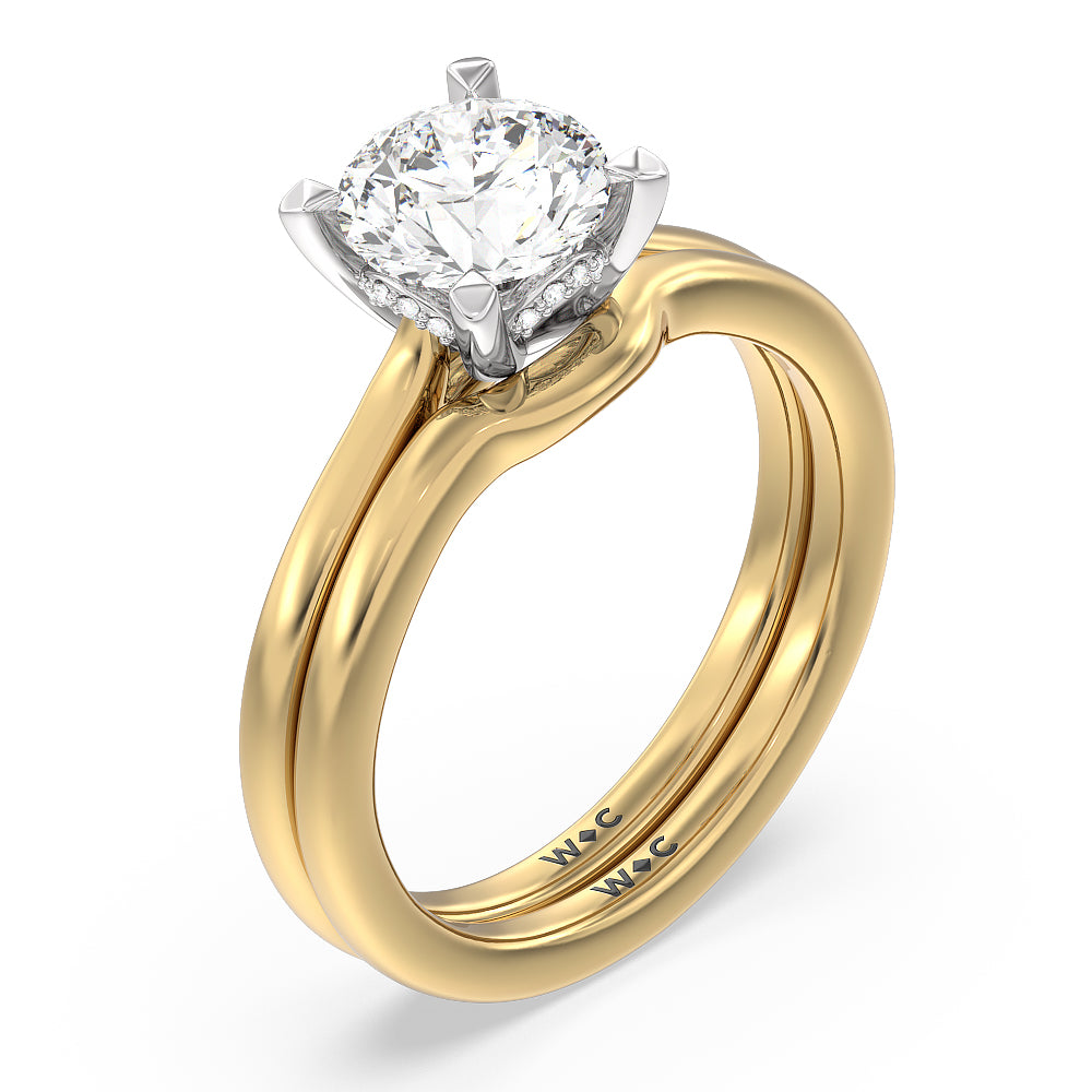 Fine Line Cathedral Wedding Band with 18KT Yellow Gold Cut Diamond in 14KT Yellow Gold view 3
