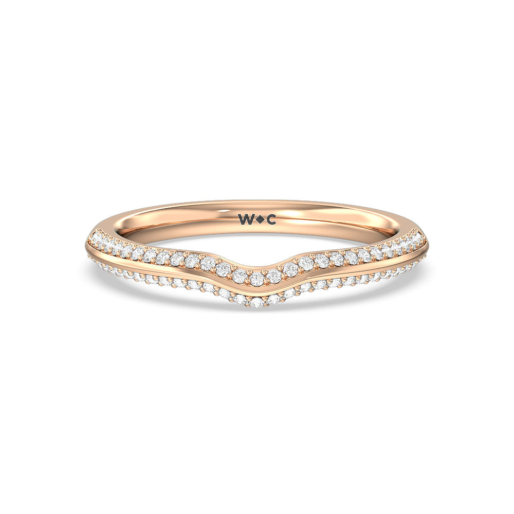 Fine Line Knife Edge Diamond Wedding Band with 18KT Rose Gold Cut Diamond in 14KT Rose Gold view 1
