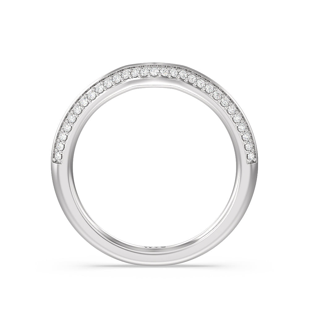 Fine Line Knife Edge Diamond Wedding Band with Platinum Cut Diamond in 14KT Platinum view 2
