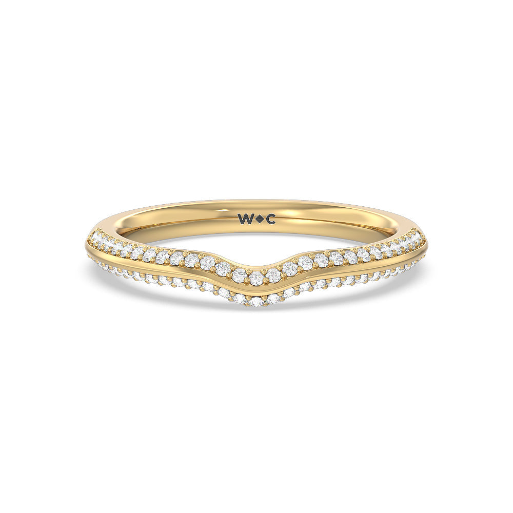 Fine Line Knife Edge Diamond Wedding Band with 18KT Yellow Gold Cut Diamond in 14KT Yellow Gold view 1
