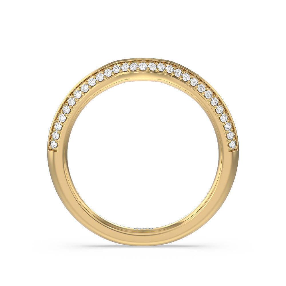 Fine Line Knife Edge Diamond Wedding Band with 18KT Yellow Gold Cut Diamond in 14KT Yellow Gold view 2

