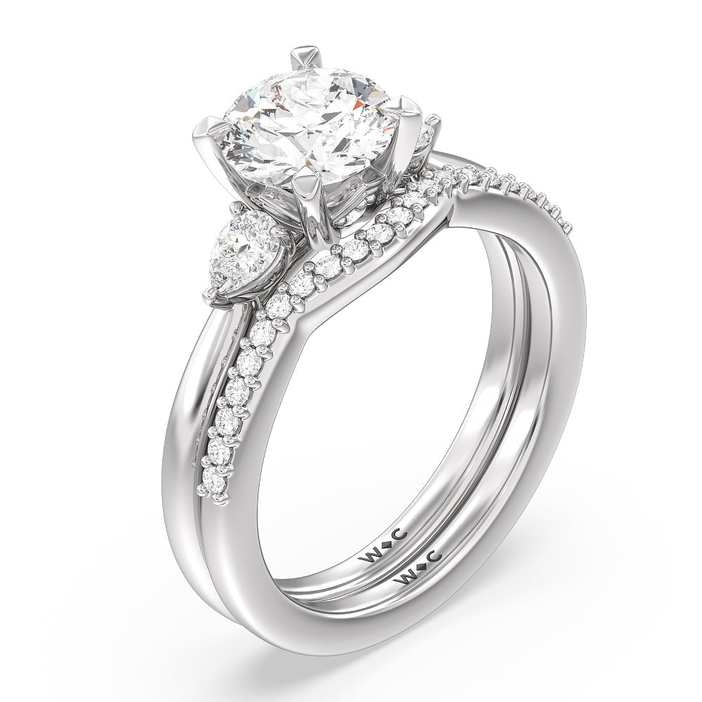 Fine Line Pear Three Stone Engagement Ring with Oval Cut Diamond in 14KT Rose Gold view 4
