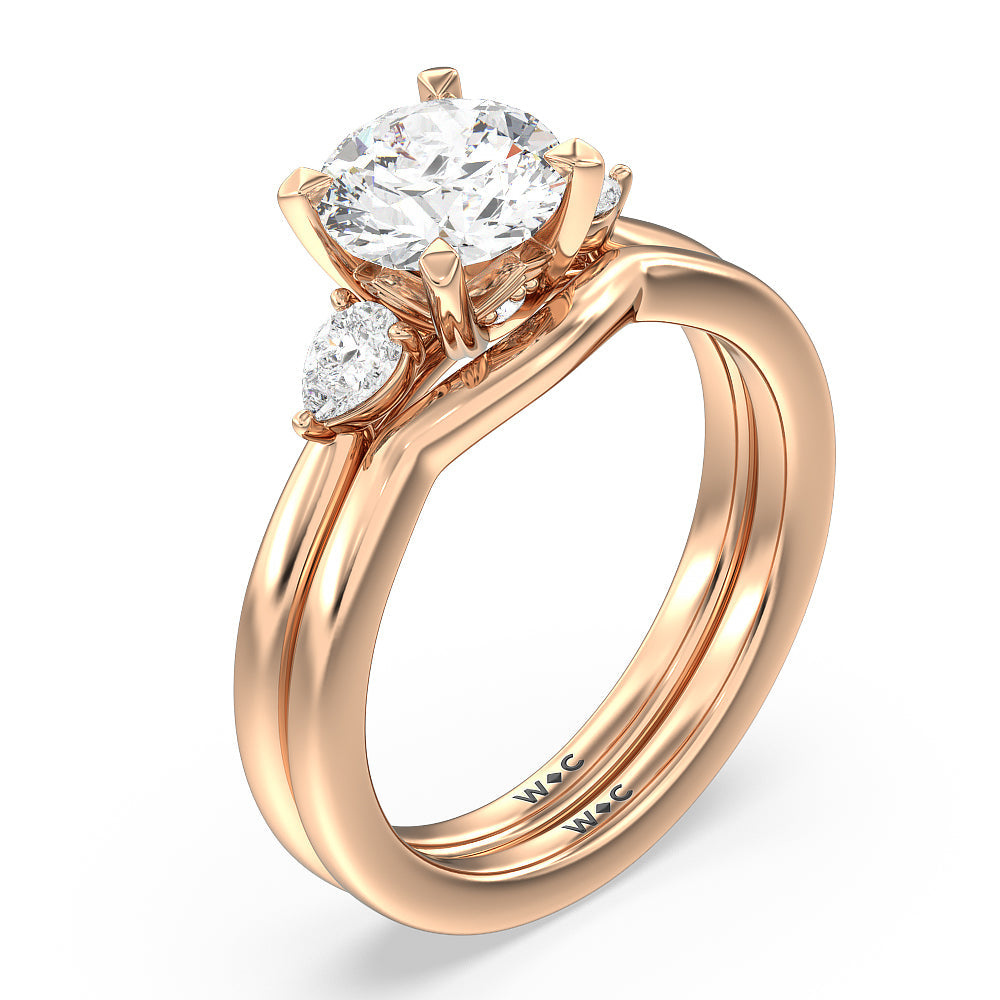 Fine Line Pear Three Stone Wedding Band with 18KT Rose Gold Cut Diamond in 14KT Rose Gold view 3
