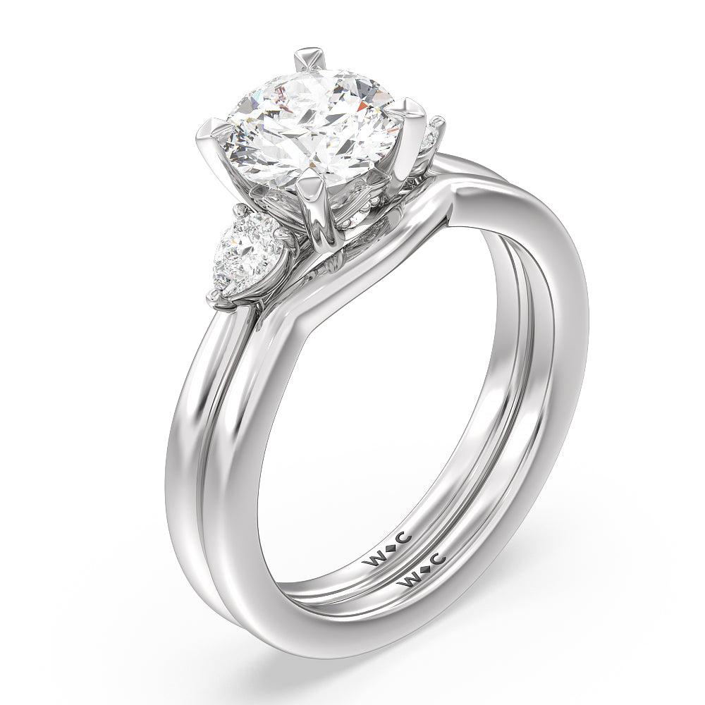 Fine Line Pear Three Stone Wedding Band with Platinum Cut Diamond in 14KT Platinum view 3
