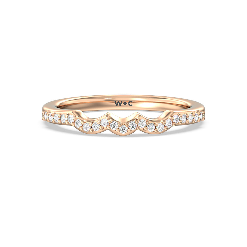 Fine Line Marquise Three Stone Diamond Wedding Band with 18KT Rose Gold Cut Diamond in 14KT Rose Gold view 1
