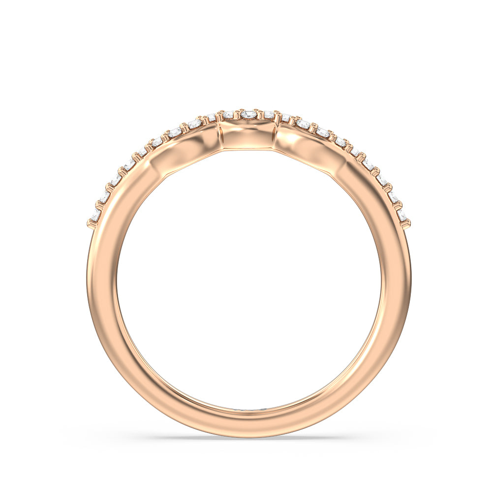 Fine Line Marquise Three Stone Diamond Wedding Band with 18KT Rose Gold Cut Diamond in 14KT Rose Gold view 2
