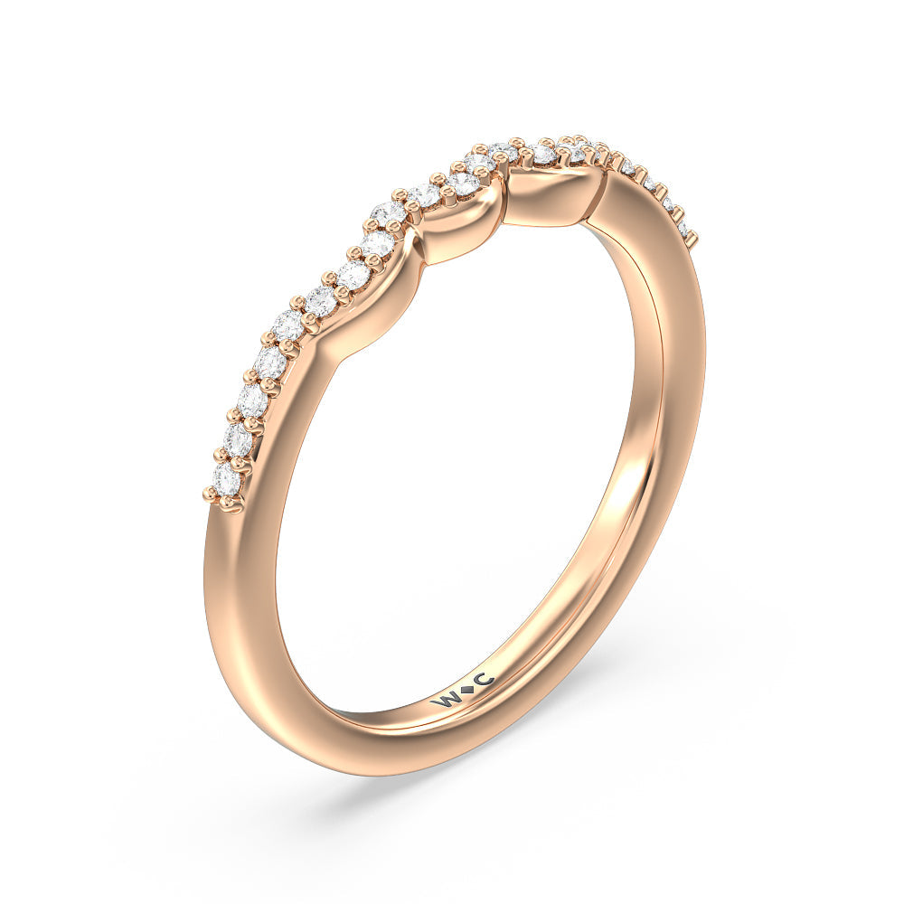 Fine Line Marquise Three Stone Diamond Wedding Band with 18KT Rose Gold Cut Diamond in 14KT Rose Gold view 4
