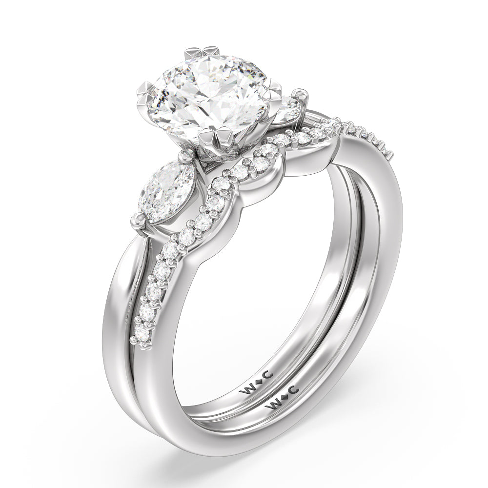 Fine Line Marquise Three Stone Engagement Ring with Heart Cut Diamond in 14KT Rose Gold view 4
