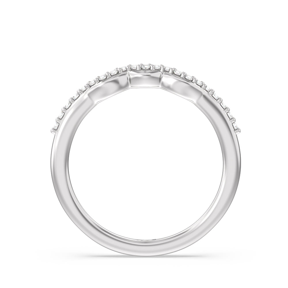 Fine Line Marquise Three Stone Diamond Wedding Band with Platinum Cut Diamond in 14KT Platinum view 2
