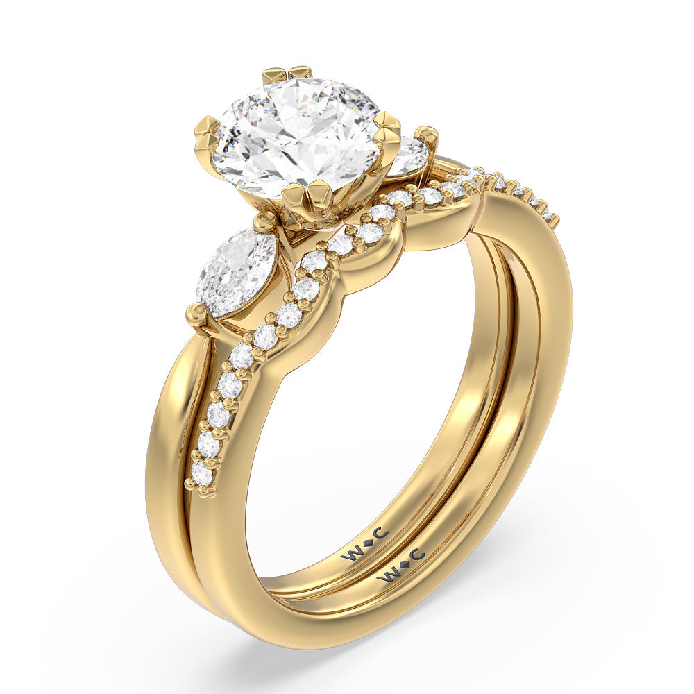 Fine Line Marquise Three Stone Engagement Ring with Heart Cut Diamond in 14KT Rose Gold view 5
