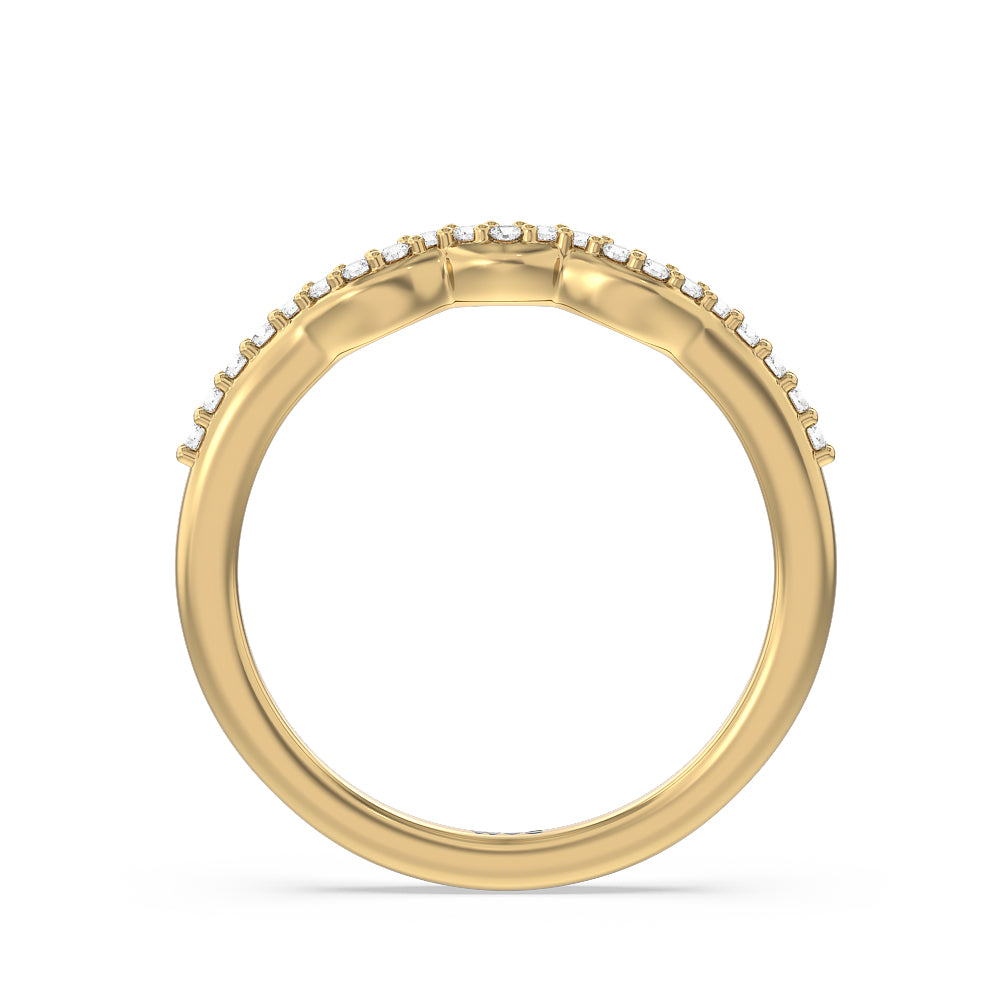 Fine Line Marquise Three Stone Diamond Wedding Band with 18KT Yellow Gold Cut Diamond in 14KT Yellow Gold view 2
