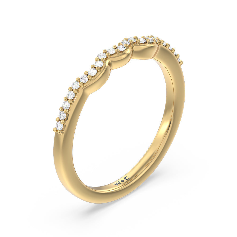 Fine Line Marquise Three Stone Diamond Wedding Band with 18KT Yellow Gold Cut Diamond in 14KT Yellow Gold view 4
