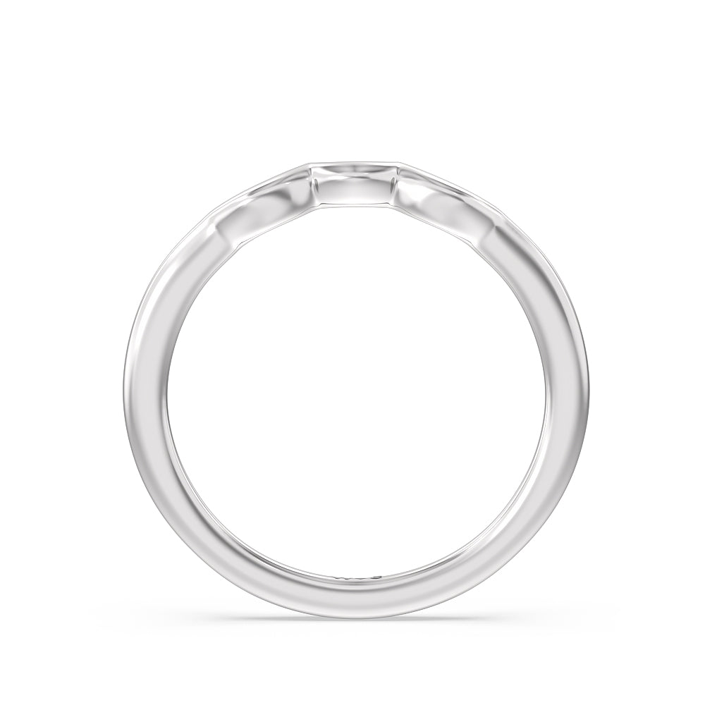 Fine Line Marquise Three Stone Wedding Band with Platinum Cut Diamond in 14KT Platinum view 2
