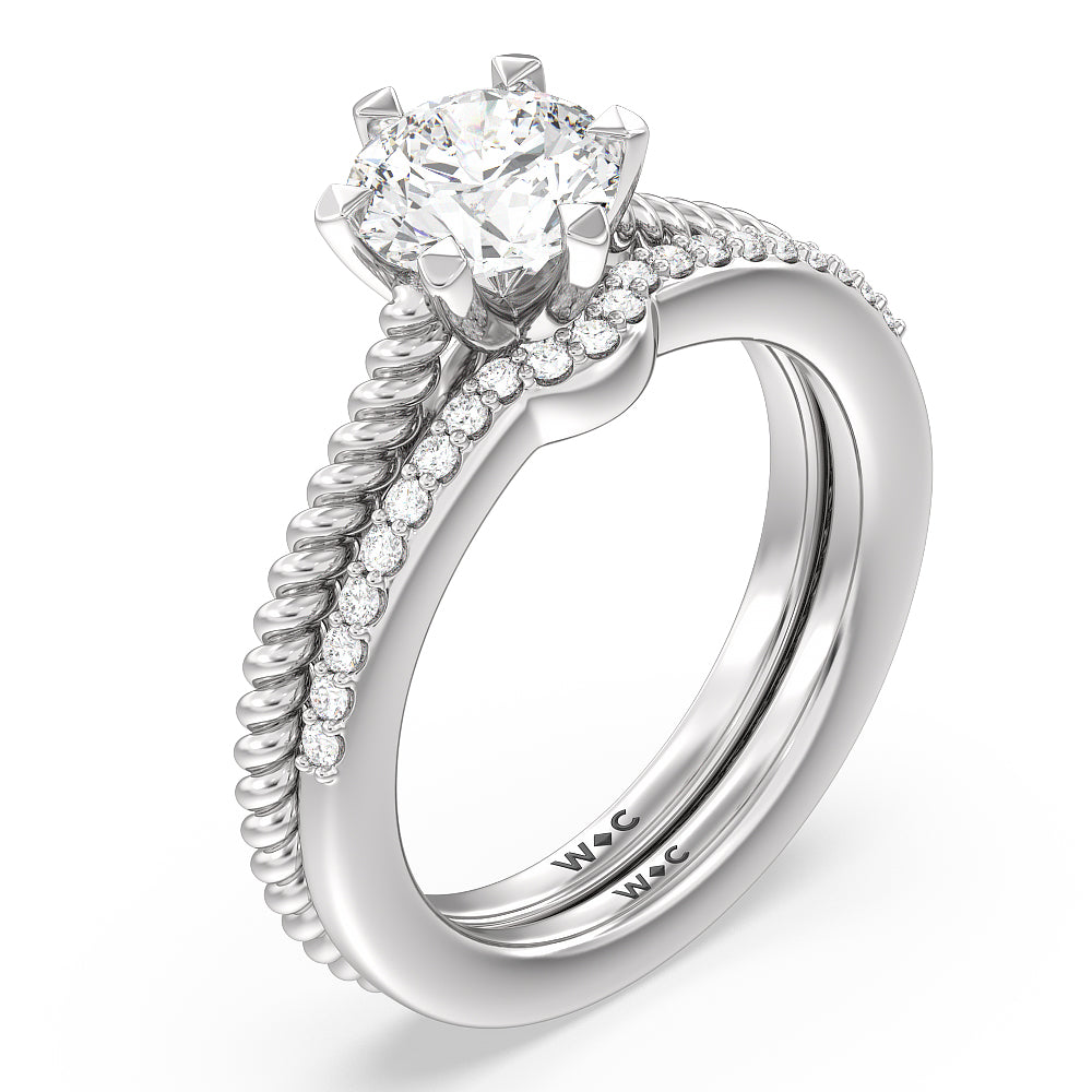 6 Claw Rope Fine Line Engagement Ring with Oval Cut Diamond in 14KT White & Rose Gold view 4
