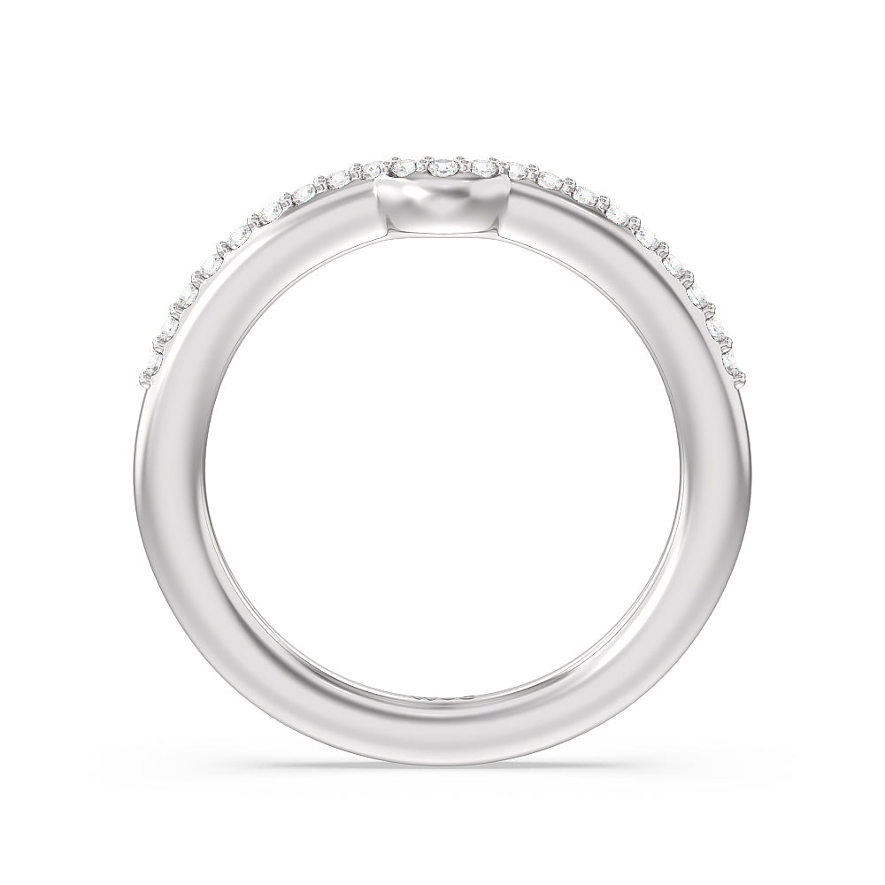 6 Claw Rope Fine Line Diamond Wedding Band with Platinum Cut Diamond in 14KT Platinum view 2
