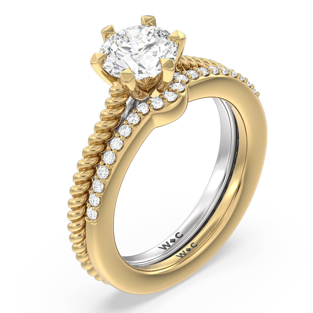 6 Claw Rope Fine Line Engagement Ring with Oval Cut Diamond in 14KT White & Rose Gold view 5
