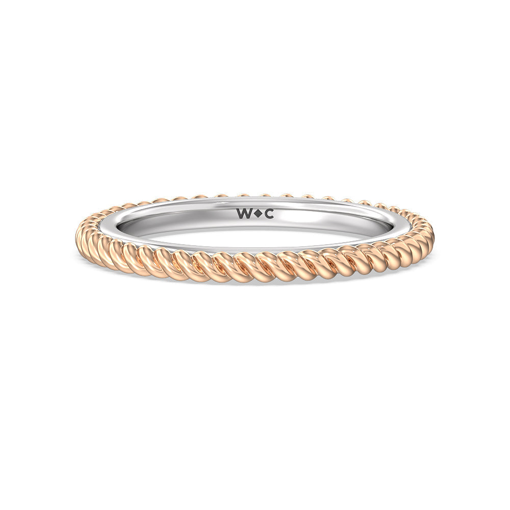 6 Claw Rope Fine Line Wedding Band with 18KT White & Rose Gold Cut Diamond in 14KT White & Rose Gold view 1
