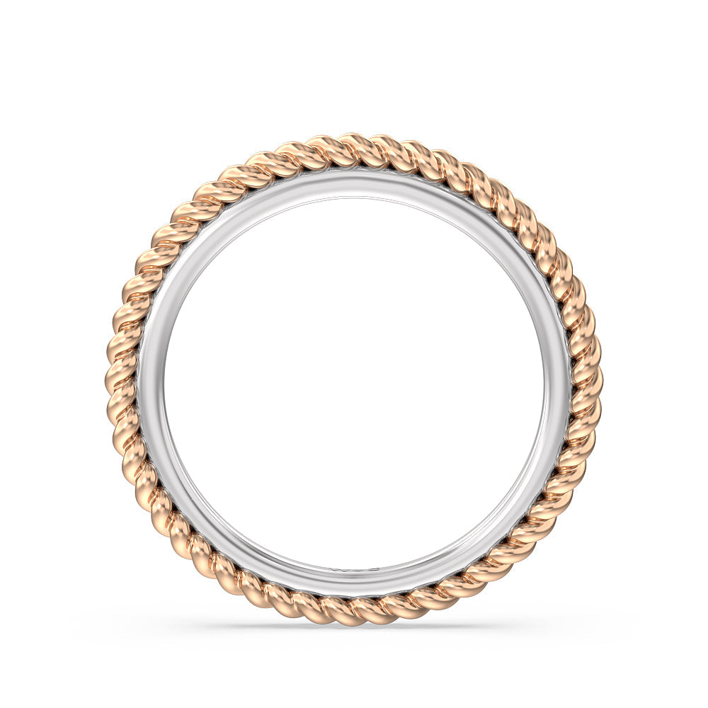 6 Claw Rope Fine Line Wedding Band with 18KT White & Rose Gold Cut Diamond in 14KT White & Rose Gold view 2

