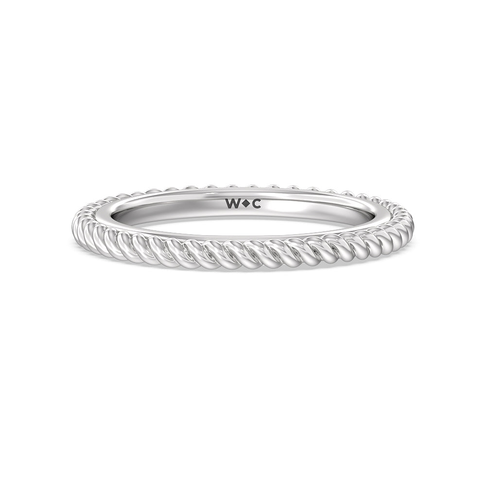 6 Claw Rope Fine Line Wedding Band with Platinum Cut Diamond in 14KT Platinum view 1
