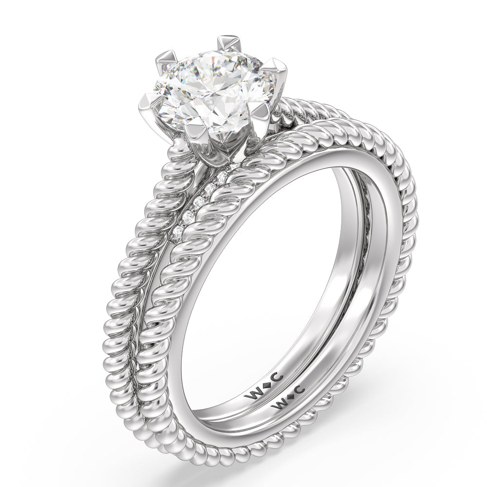 6 Claw Rope Fine Line Wedding Band with Platinum Cut Diamond in 14KT Platinum view 3
