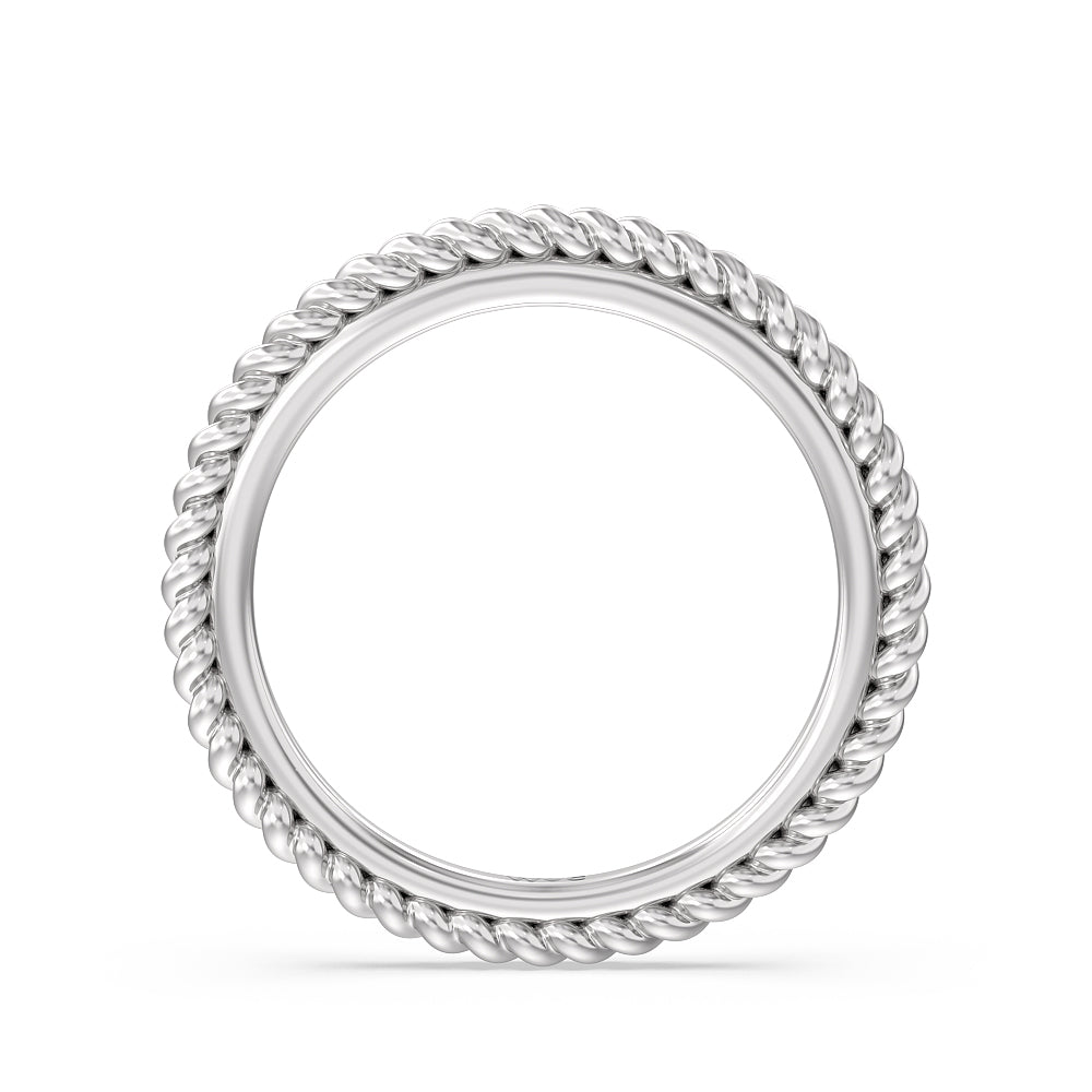 6 Claw Rope Fine Line Wedding Band with Platinum Cut Diamond in 14KT Platinum view 2
