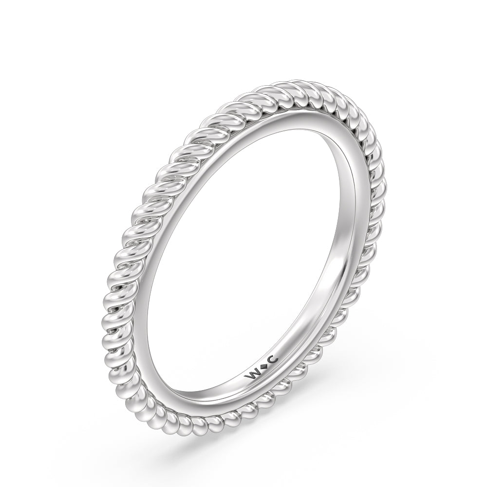 6 Claw Rope Fine Line Wedding Band with Platinum Cut Diamond in 14KT Platinum view 4
