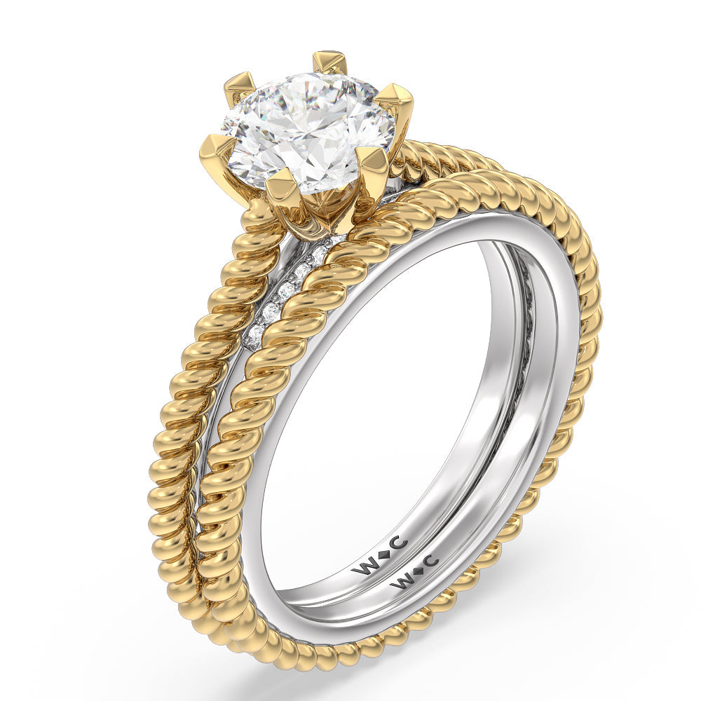 6 Claw Rope Fine Line Wedding Band with 18KT White & Yellow Gold Cut Diamond in 14KT White & Yellow Gold view 3
