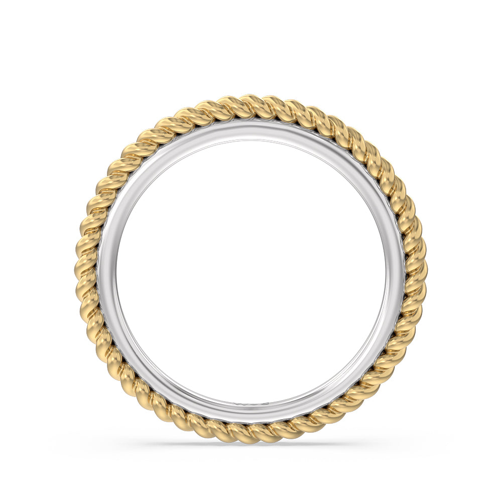 6 Claw Rope Fine Line Wedding Band with 18KT White & Yellow Gold Cut Diamond in 14KT White & Yellow Gold view 2
