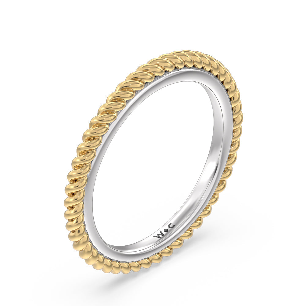6 Claw Rope Fine Line Wedding Band with 18KT White & Yellow Gold Cut Diamond in 14KT White & Yellow Gold view 4
