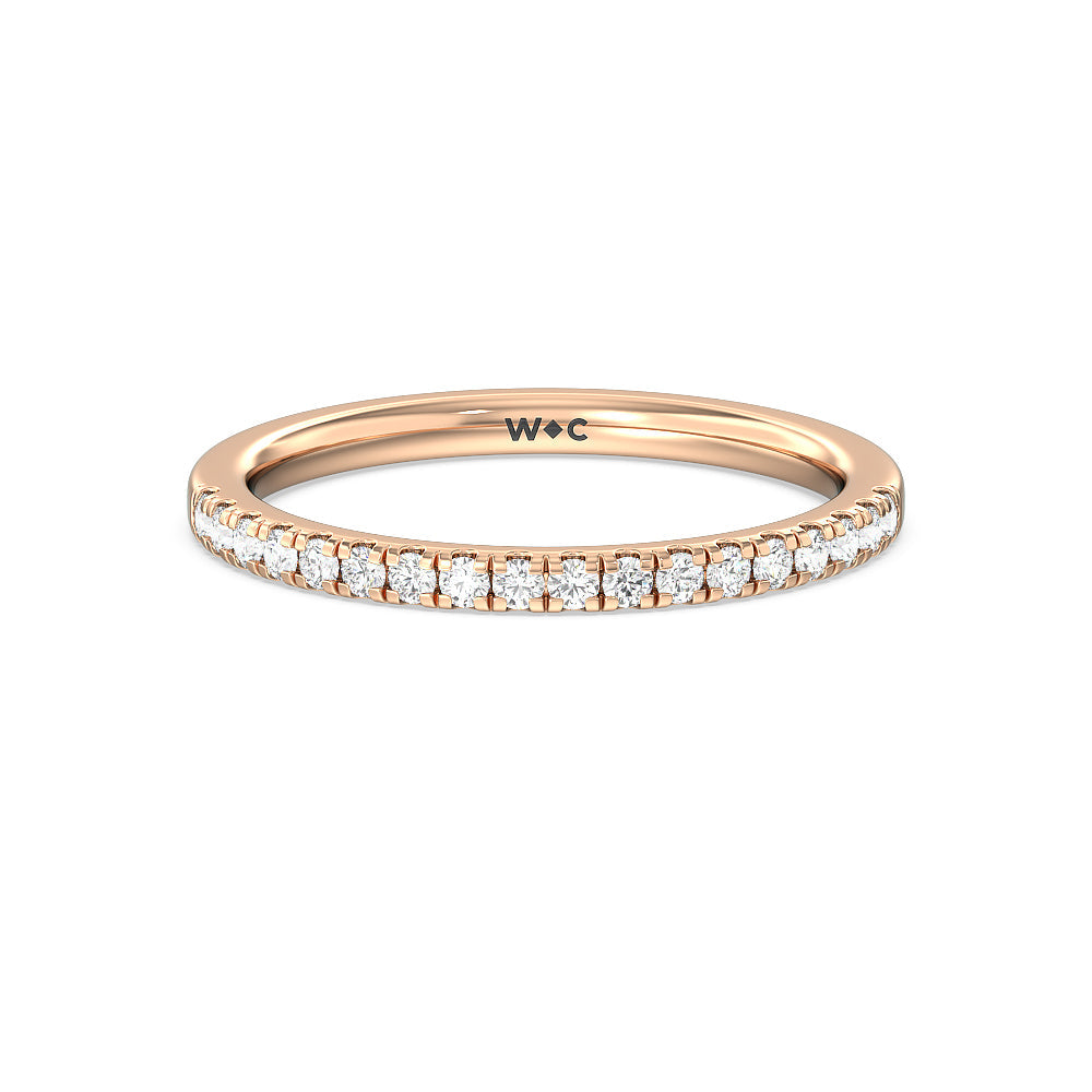Petite Pave Chevron Hidden Halo Diamond Wedding Band with 18KT Rose Gold Cut Diamond in 14KT Rose Gold view 1
