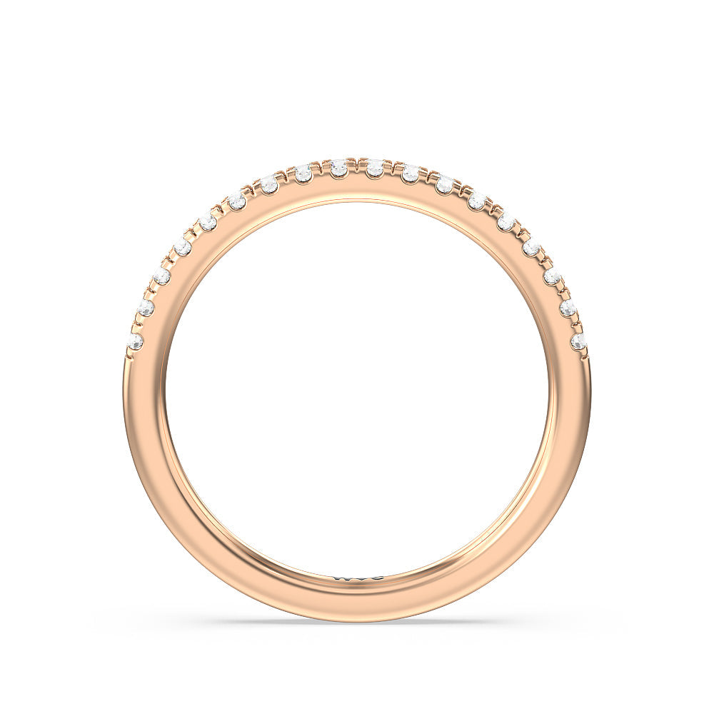 Petite Pave Chevron Hidden Halo Diamond Wedding Band with 18KT Rose Gold Cut Diamond in 14KT Rose Gold view 2
