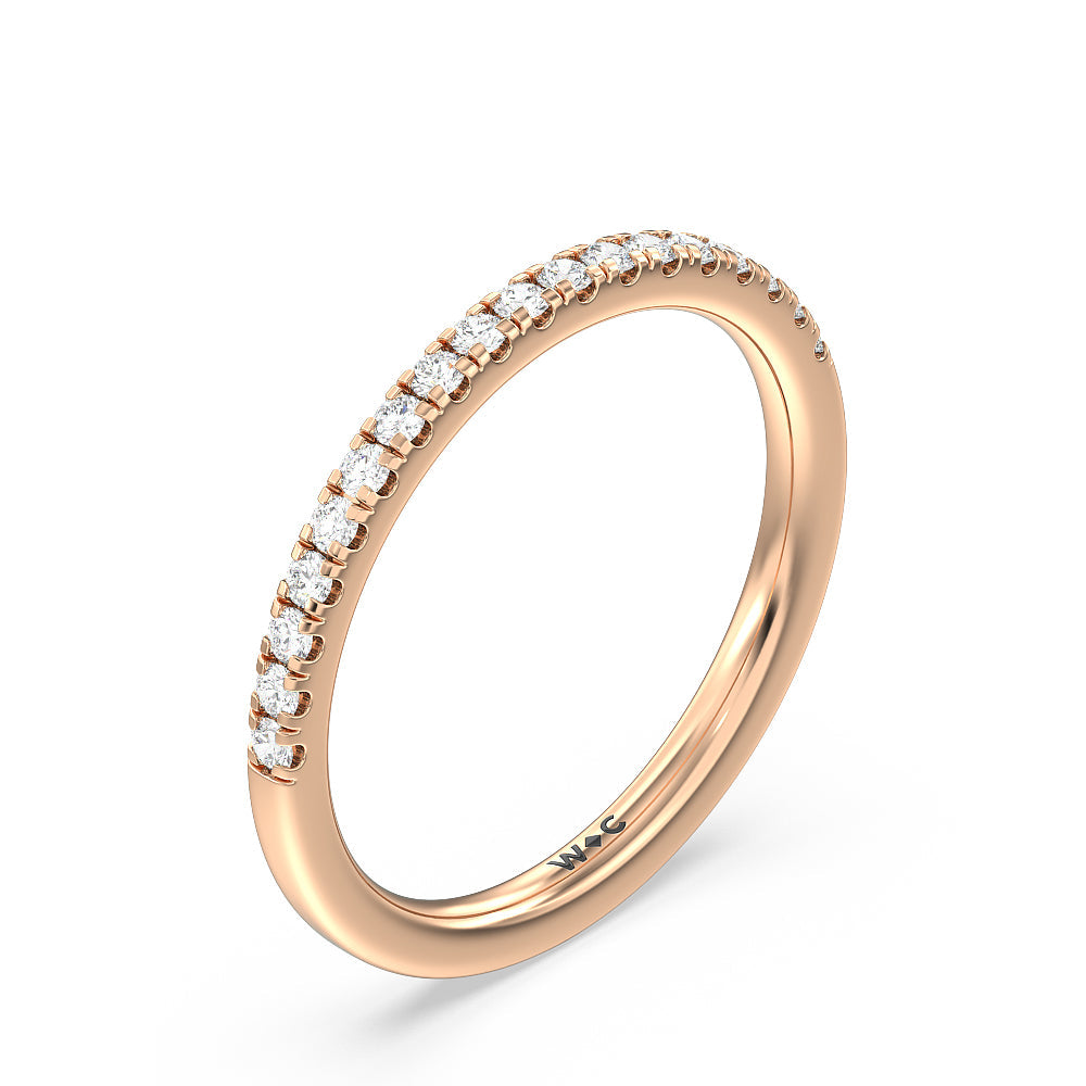 Petite Pave Chevron Hidden Halo Diamond Wedding Band with 18KT Rose Gold Cut Diamond in 14KT Rose Gold view 4
