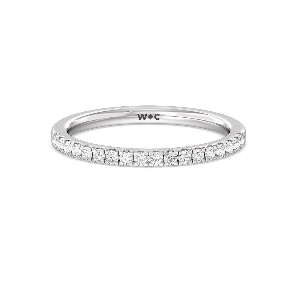 Petite Pave Chevron Hidden Halo Diamond Wedding Band with Platinum Cut Diamond in 14KT Platinum view 1
