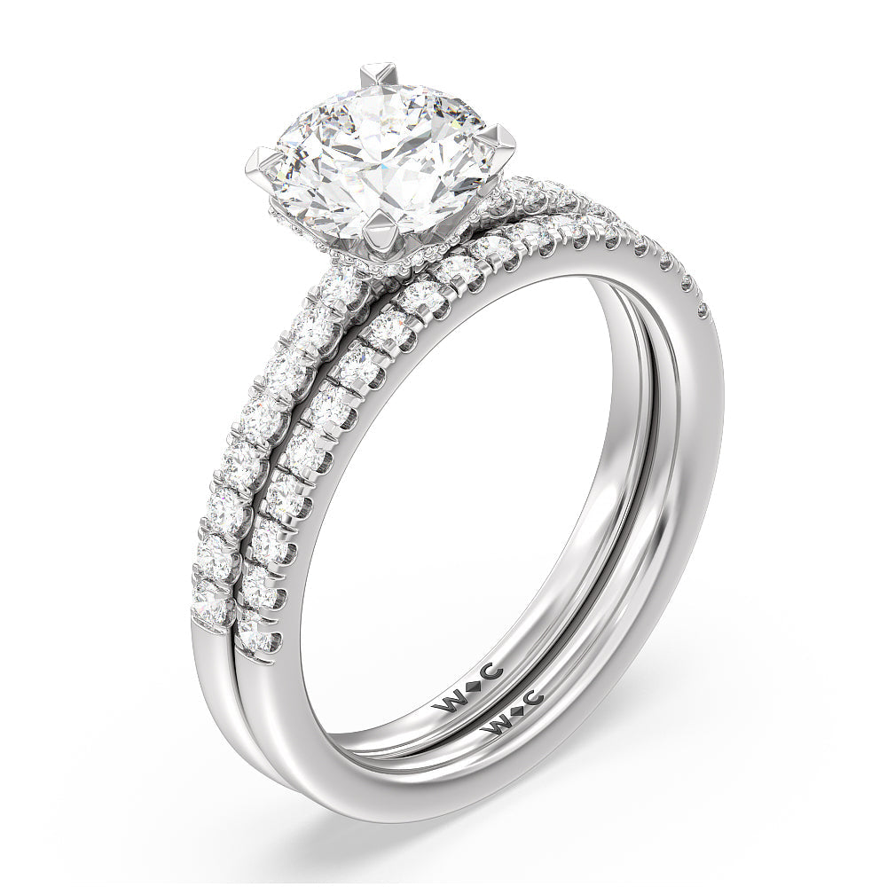Petite Pave Chevron Hidden Halo Diamond Wedding Band with Platinum Cut Diamond in 14KT Platinum view 3
