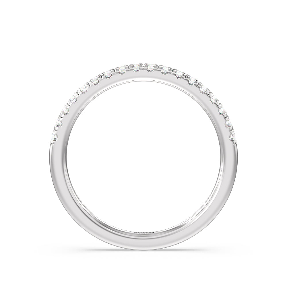 Petite Pave Chevron Hidden Halo Diamond Wedding Band with Platinum Cut Diamond in 14KT Platinum view 2
