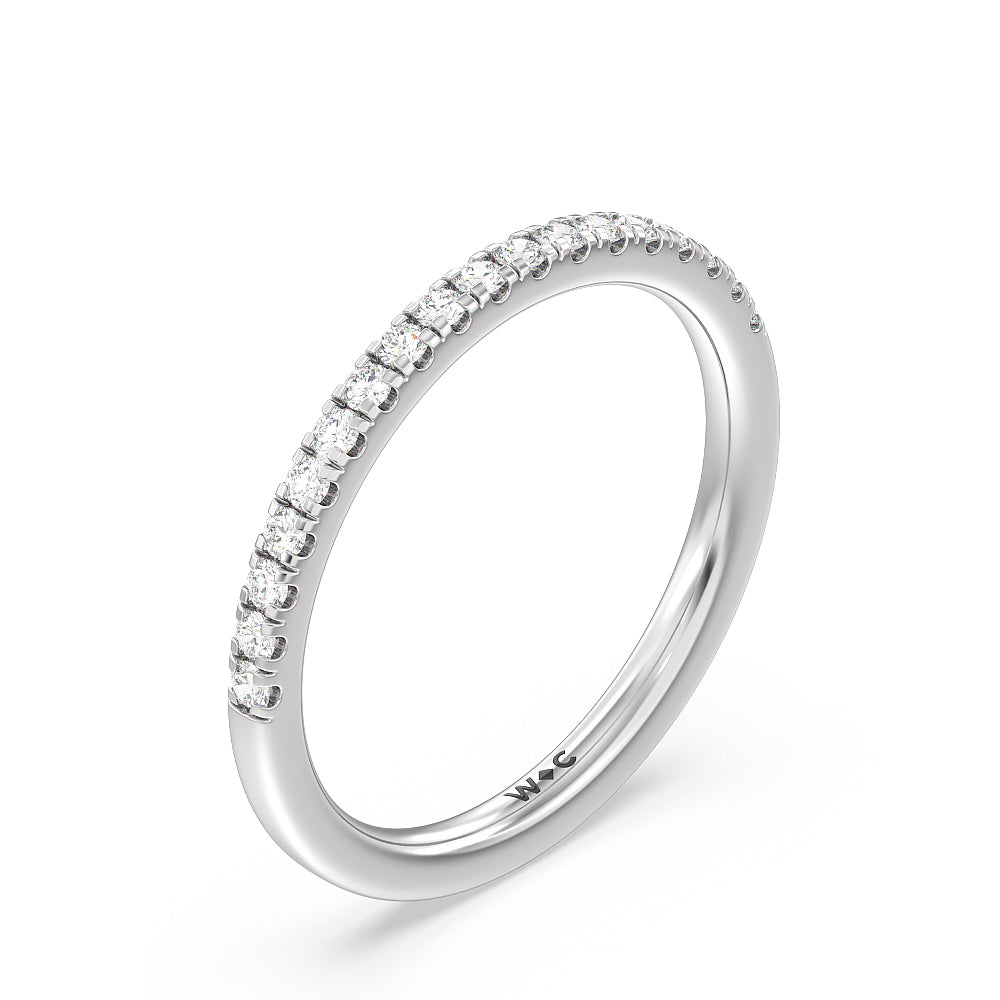 Petite Pave Chevron Hidden Halo Diamond Wedding Band with Platinum Cut Diamond in 14KT Platinum view 4
