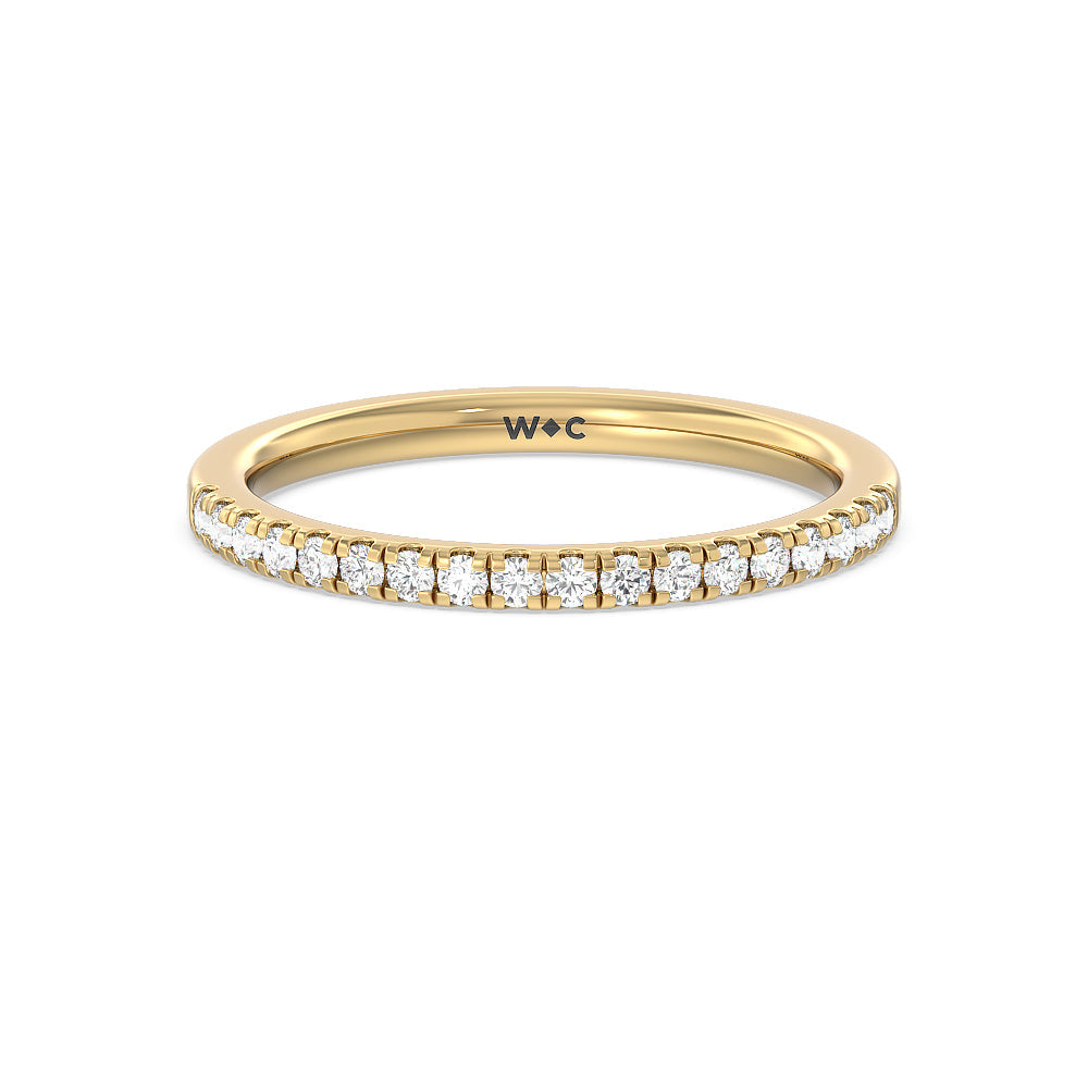 Petite Pave Chevron Hidden Halo Diamond Wedding Band with 18KT Yellow Gold Cut Diamond in 14KT Yellow Gold view 1

