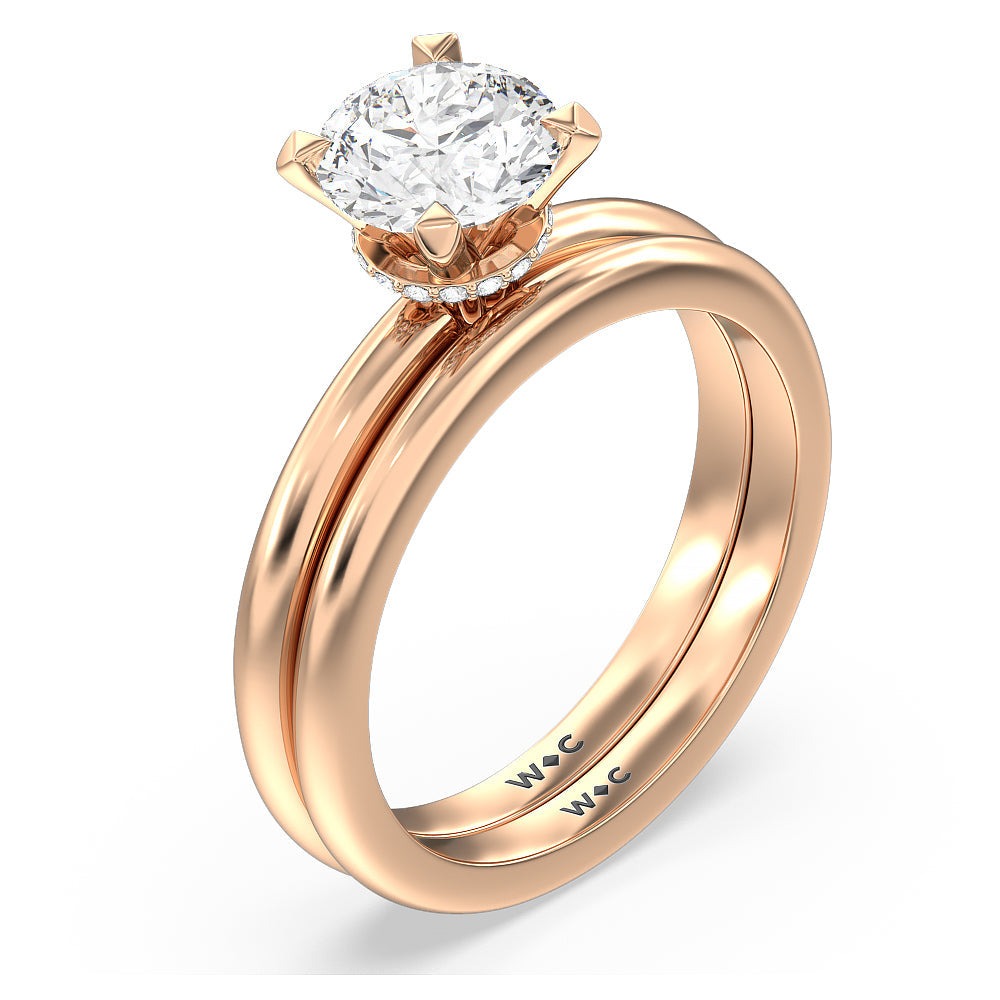 Modern Fine Line Wedding Band with 18KT Rose Gold Cut Diamond in 14KT Rose Gold view 3
