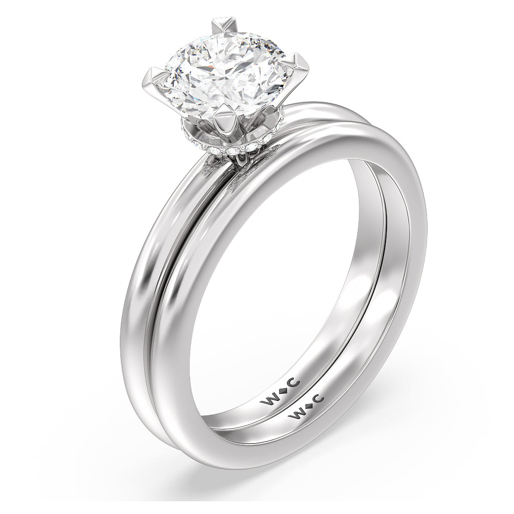 Modern Fine Line Wedding Band with Platinum Cut Diamond in 14KT Platinum view 3
