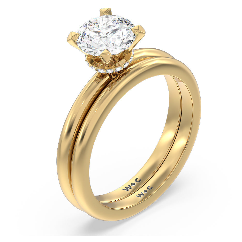 Modern Fine Line Wedding Band with 18KT Yellow Gold Cut Diamond in 14KT Yellow Gold view 3
