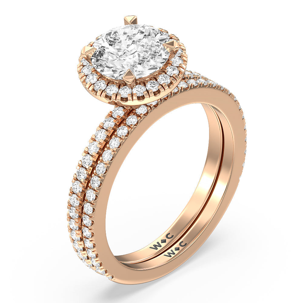 Pave Halo and Shank Wedding Band with 18KT Rose Gold Cut Diamond in 14KT Rose Gold view 3
