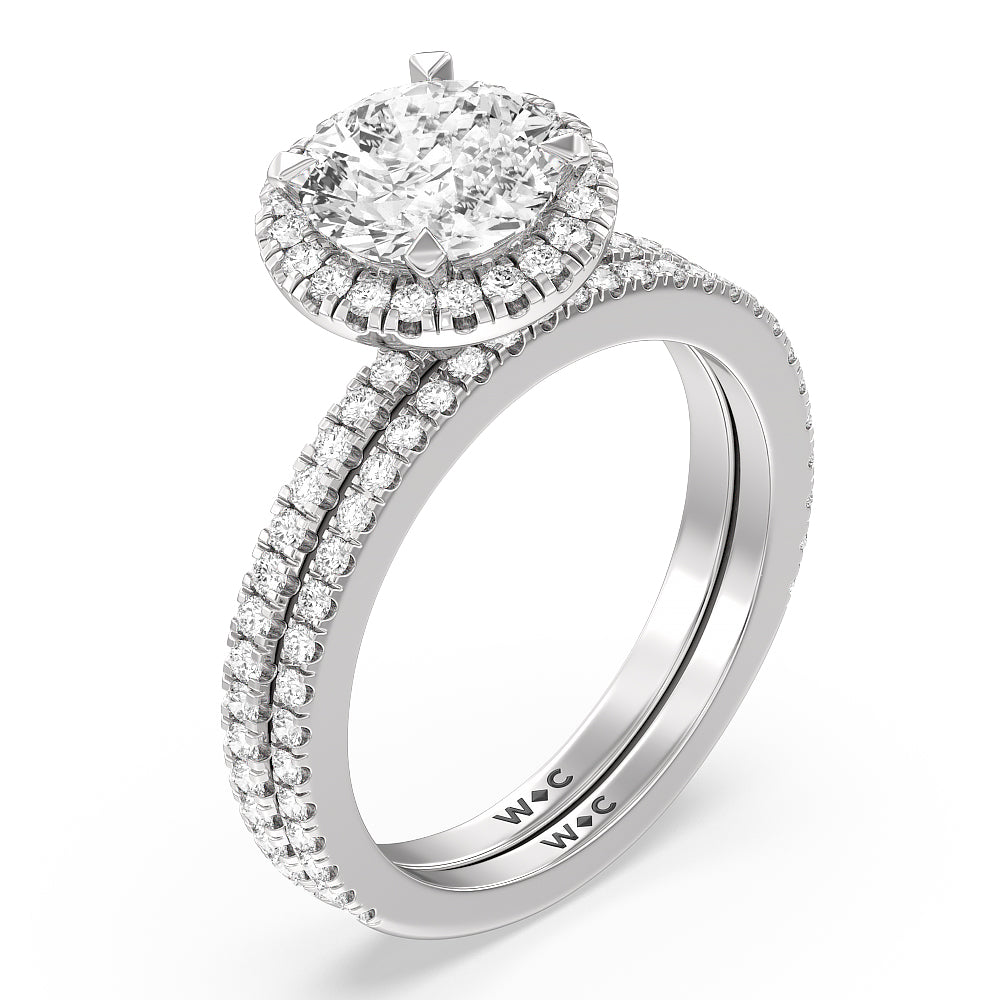 Pave Halo and Shank Wedding Band with Platinum Cut Diamond in 14KT Platinum view 3
