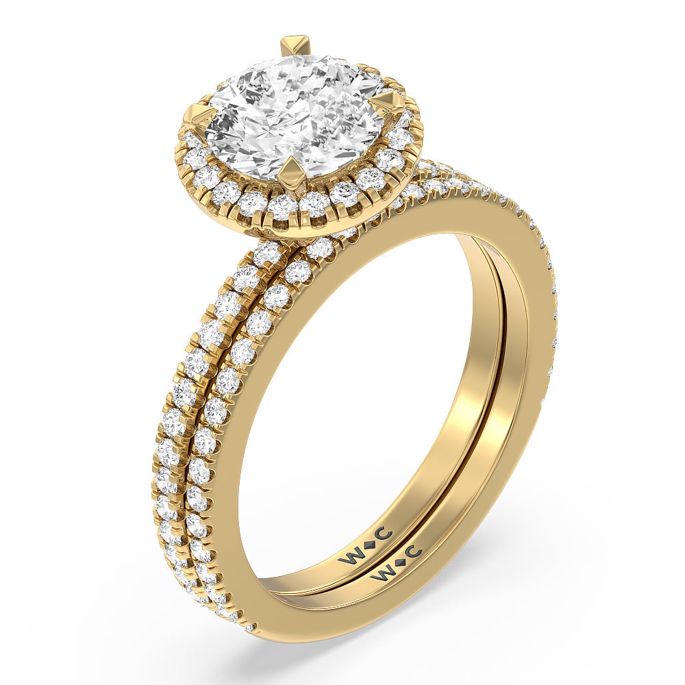 Pave Halo and Shank Wedding Band with 18KT Yellow Gold Cut Diamond in 14KT Yellow Gold view 3
