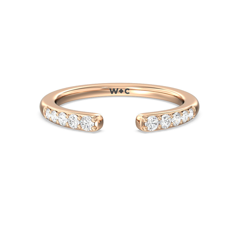 Begonia Petal East West Diamond Wedding Band with 18KT Rose Gold Cut Diamond in 14KT Rose Gold view 1

